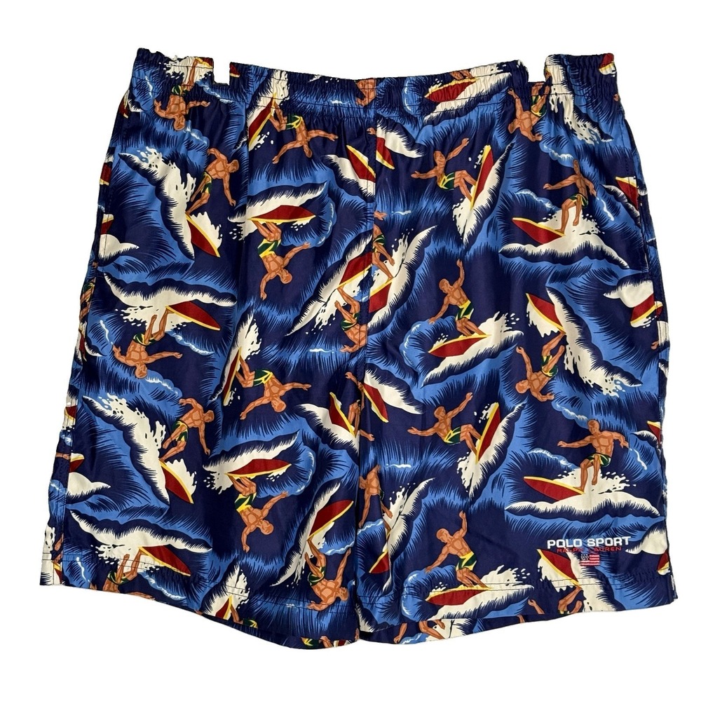 Vintage 90s Polo Sport Ralph Lauren Swim Trunks XXL Surfer Print Lined Beach